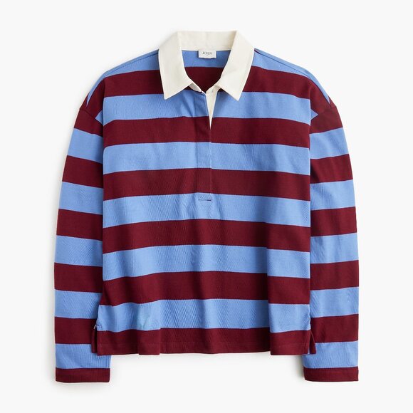 NWT J Crew Factory Striped Rugby Shirt Vintage Peri Burgundy - Picture 3 of 3